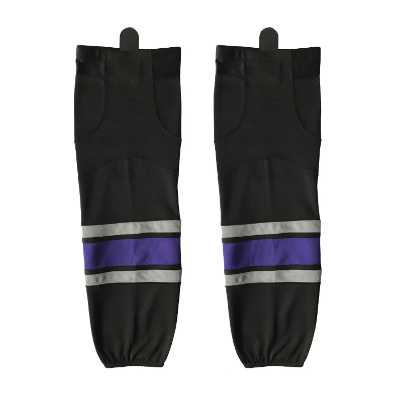 

Black-white-purple W034 ice hockey socks for player mesh fabric