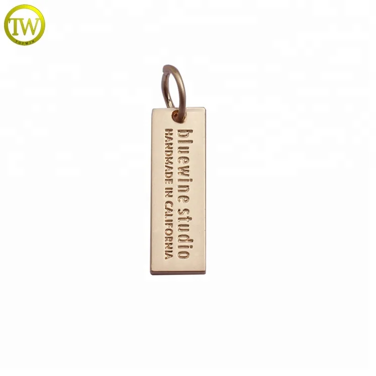 

Custom matte gold metal brand logo charm tags with ring for jewelry, Not fade/keep color long time