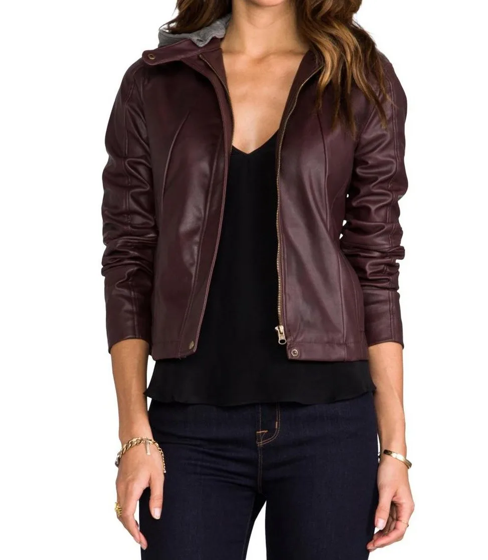 custom wholesale fashion real genuine leather jacket for women