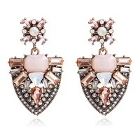 

wholesale boho vintage crystal pink opal pendant earring for women