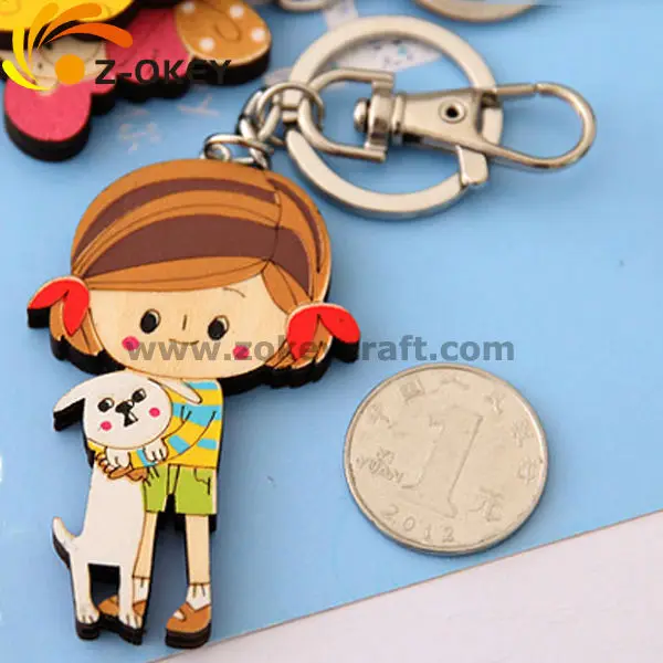 ZWP1282 Silk screening cute girl pattern laser cut wood key chain for promotion