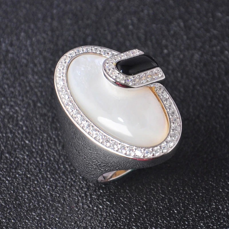 

New Arrival Luxury Mother of pearl Ring 925 Sterling Silver cocktail Finger Rings Jewelry For Women