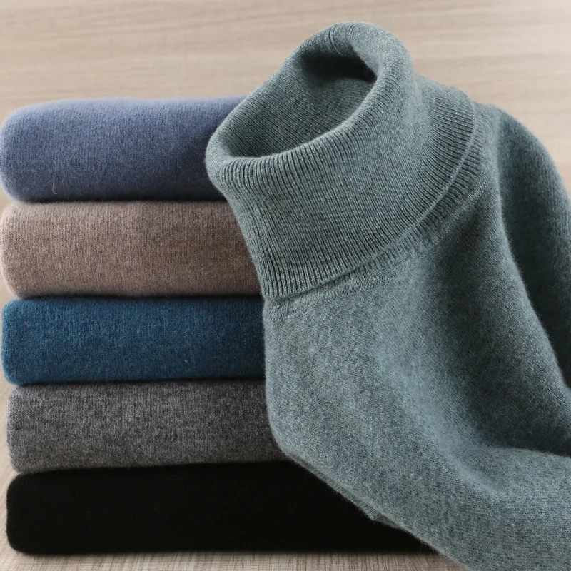 

Winter Man Sweater 100% Pure Merino Wool Knitted 8colors Turtleneck Pullovers Jumpers Wholesale