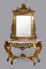 Antique Gold Color Louis Style Console Table with Mirror, European Classical Console Table