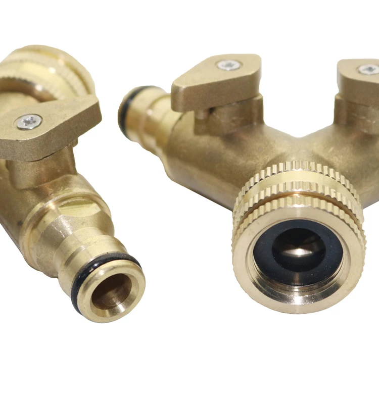 1/2'' 3/4'' Female Thread Brass 2 Way Garden Hose Splitters Ball Valve ...