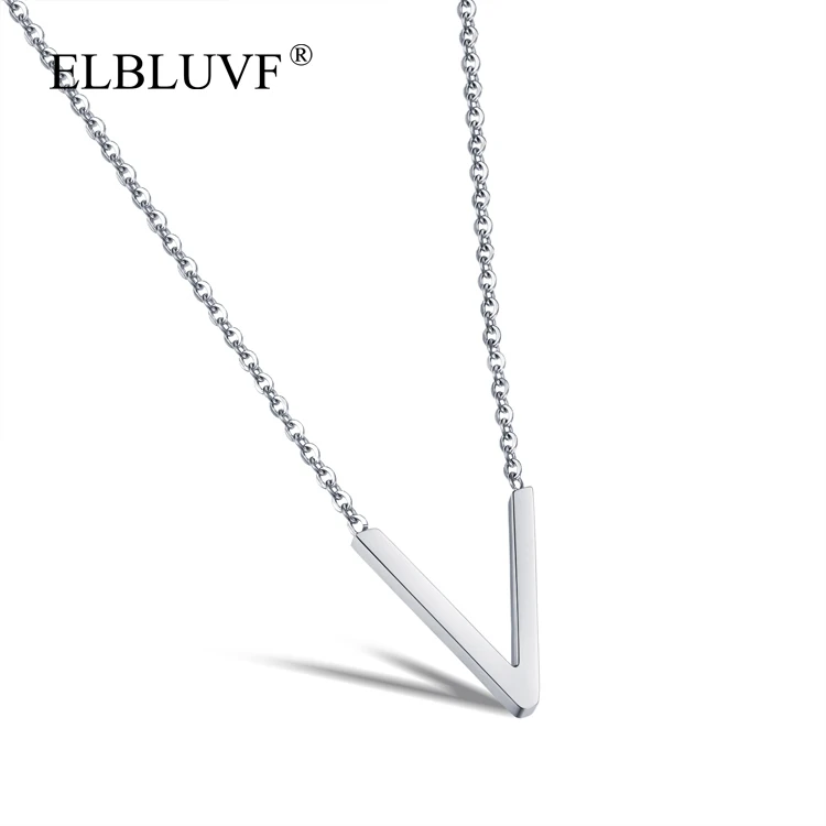 

ELBLUVF Free Shipping Stainless Steel V Shape Pendant Necklace Jewelry For Women Girls Ladies, Rose gold , stainleaa steel