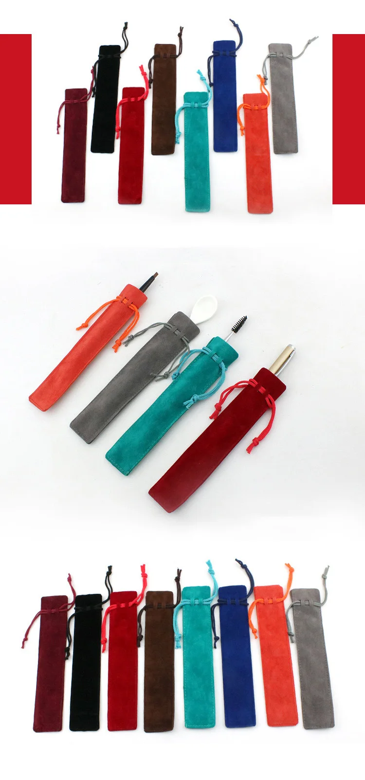 Wholesale Suede Drawstring Pen Sleeve Velvet Pen Pouch Gift Pouch Black