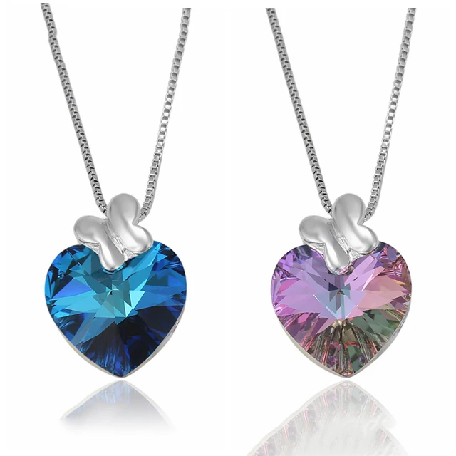 00479 Xuping women jewelry fashion copper Lilac crystals from Swarovski heart shaped sterling silver color necklace for women