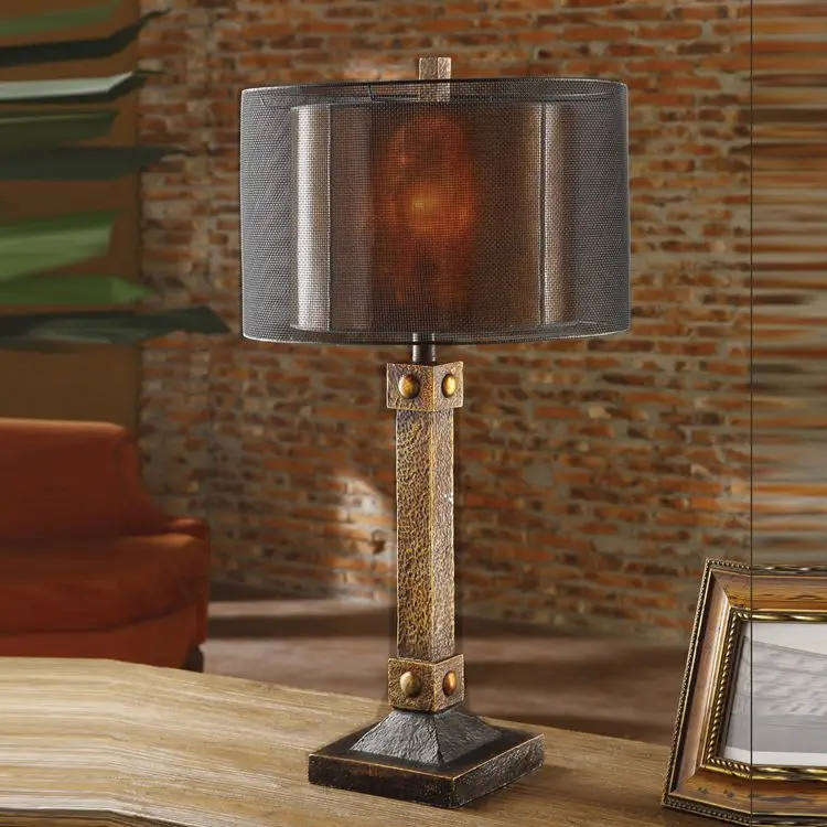 crystal base decorative hammered antique brass finish resin table lamps