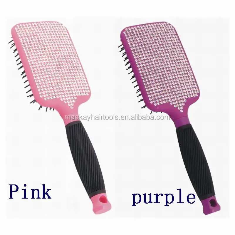 

Bling hair brush wholesale paddle hair brush crystal inlay hair brush comb, Black , colorful