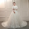Elegant beaded long sleeve unique wedding dress ball gown suzhou crystal beaded wedding dress