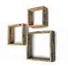 Set of 3 Rustic Torched Wood Cube Square Storage Wall Decorative Display Floating Shelves