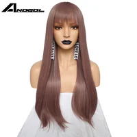 

Anogol Cheap Purple Synthetic Wig With Bangs For Women Wigs