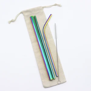 Image of OEM LOGO Straight Stainless Steel Drinking metal straw with cleaning brush