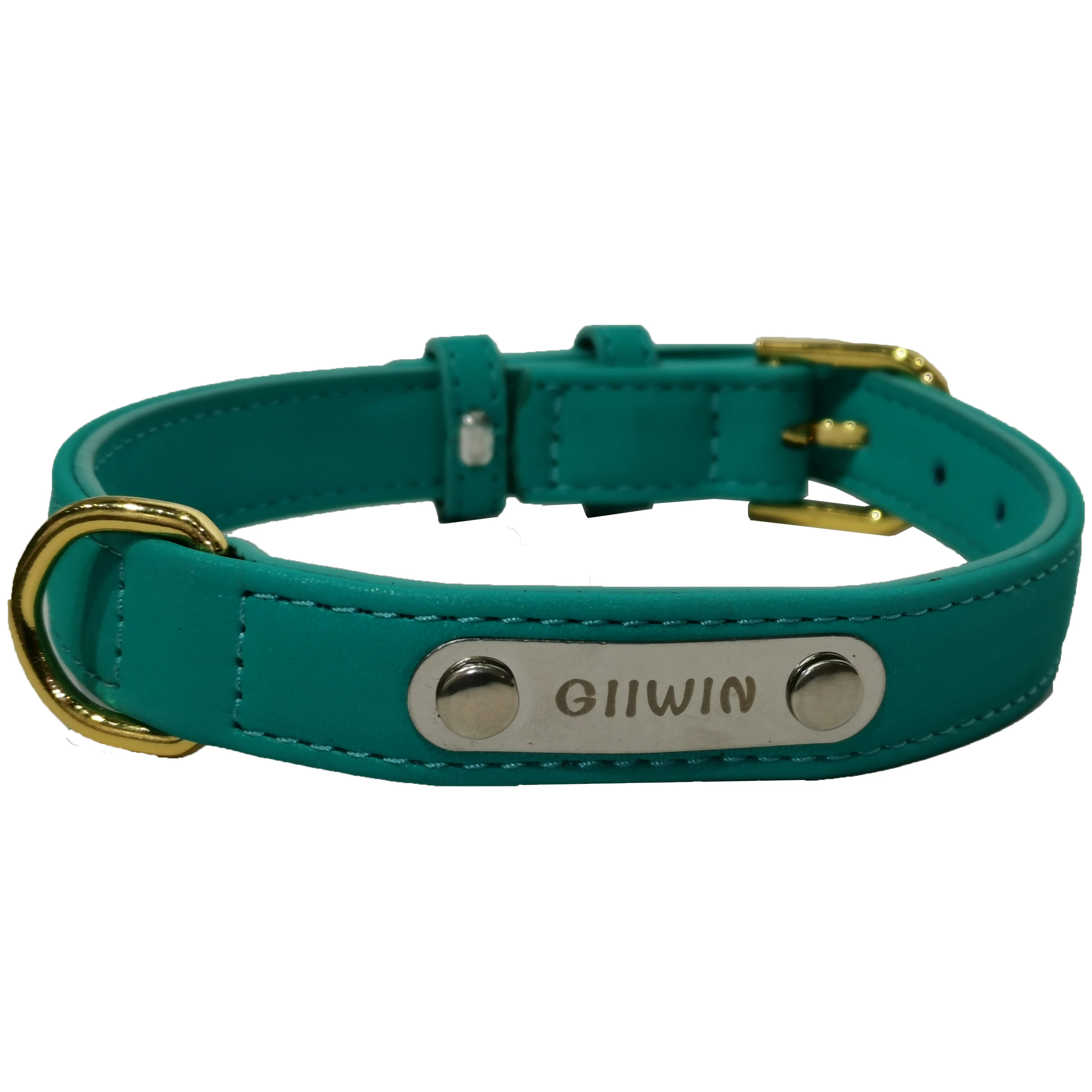 

2019 new leather dog collar with laser engraving name plate tag, Customized