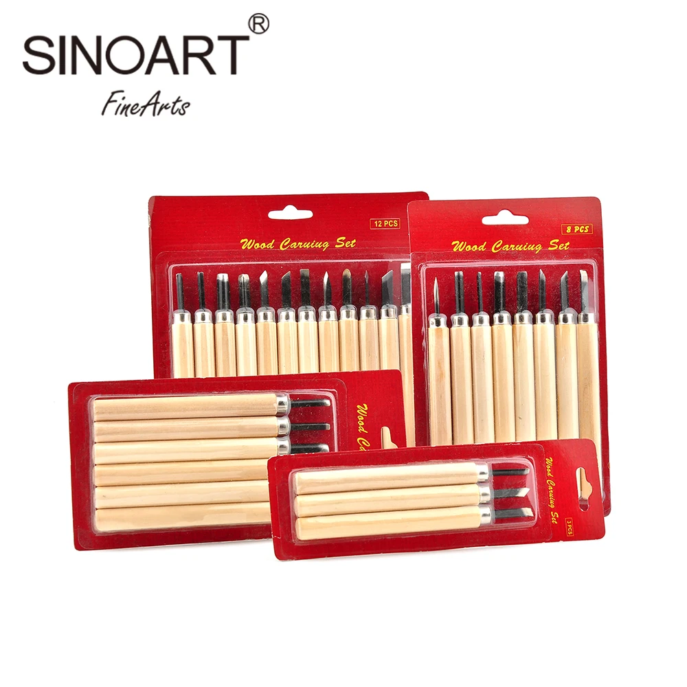 SINOART Factory Custom OEM Art Sculpture Tools Wood Carving Chisel Set