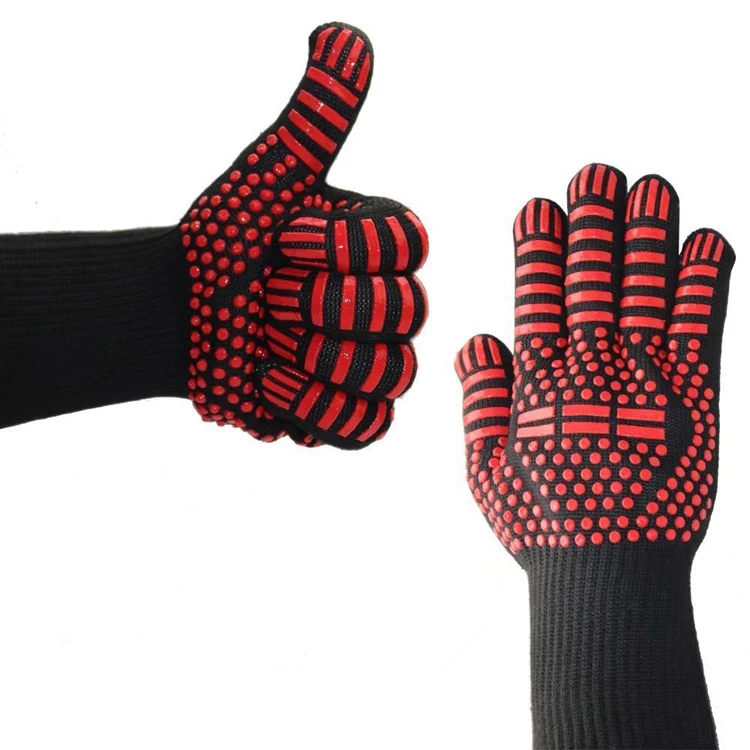 

Extreme High Heat Resistant Foream Protect Grill BBQ Gloves, Red/black/custom