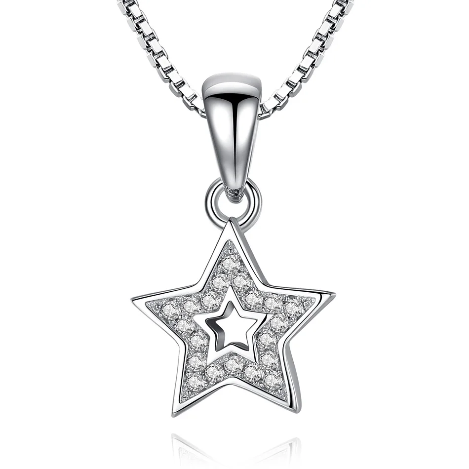 

100% Real 925 Sterling Silver Necklaces Shiny Cubic Zircon Star Shape Necklace for Women Fashion Jewelry