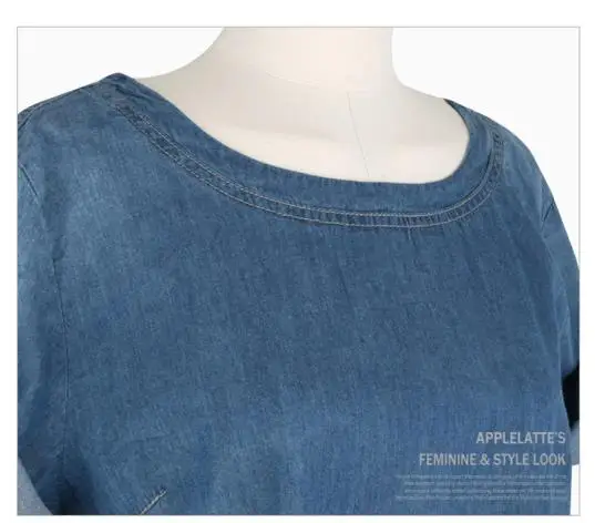 

women 2018 elegan vintage short denim summer dress women loose casual plus size blue denim dress for female