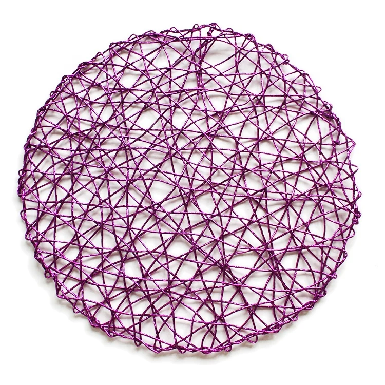 Modern Design Dining Table Decoration Metallic Silver Paper Rope Straw Round Placemat,Silver