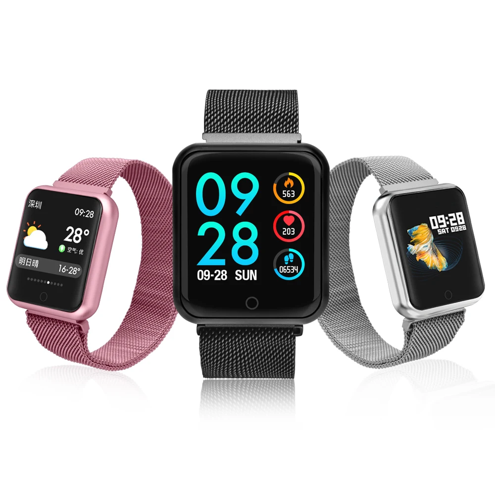 

2019 new arrival P68 smart band smart bracelet with 1.3 inch IPS color screen Metal strap, Glamour black;star silver;goddess powder