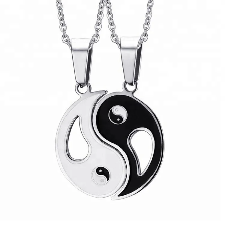 

Hot Selling Fashion Couples Tai Chi 316L Stainless Steel Yin Yang Necklace, Silver;black