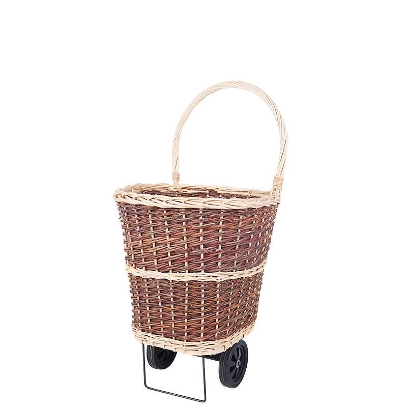 

New Style Handmade Wicker Firewood Carrier Log Holder Basket With Wheels, Natural