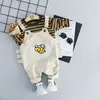 Top selling baby boy 2pcs clothing set round neck striped tee shirt and overalls two piece set