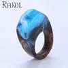 Unique blue fog resin ebony wood ring jewelry