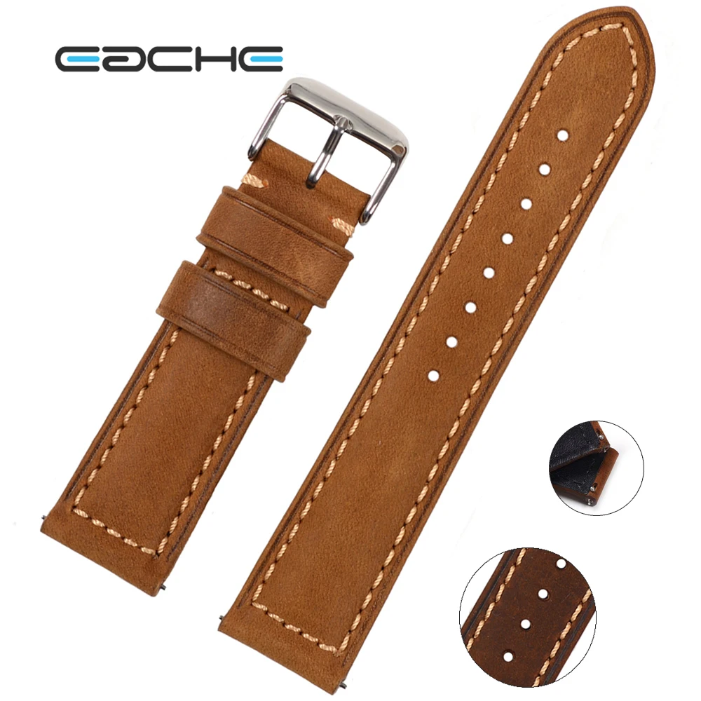 

EACHE Wholesale Genuine Leather In Stock Watch Strap For Wristwatch Quick Release Spring Bar Leather Watch Strap, Light brown;dark brown