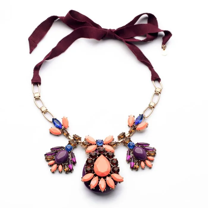 

xl01001 Charming Fashion Jewelry Women Orange Flower Crystal Vintage Huge Statement Necklace