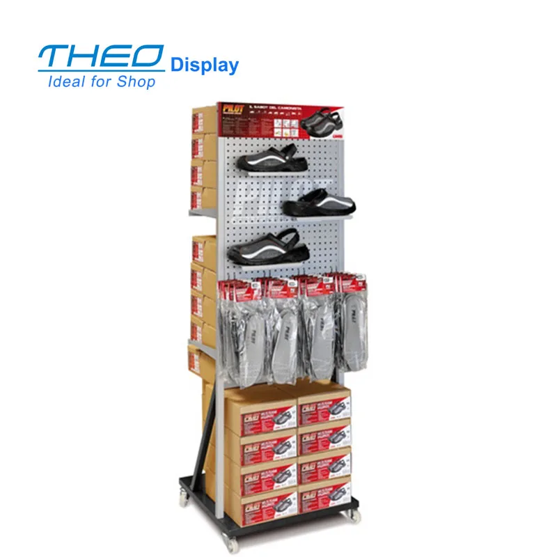 Rotating 2 Sided Metal Slatwall Display Racks Pegboard Shoes Display