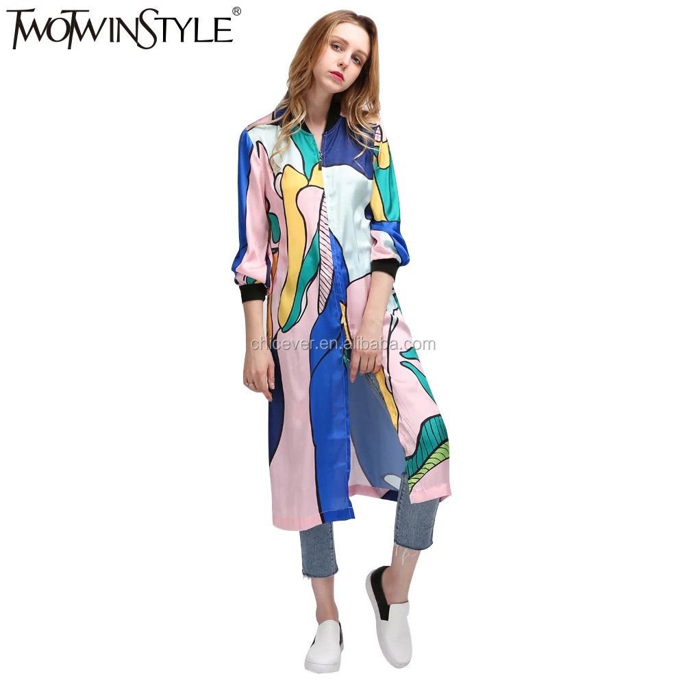 Chiusura a cerniera Manica Manica Stampato Sottile Trench Coat per le Donne Windbreaker Giacca Donna Moda