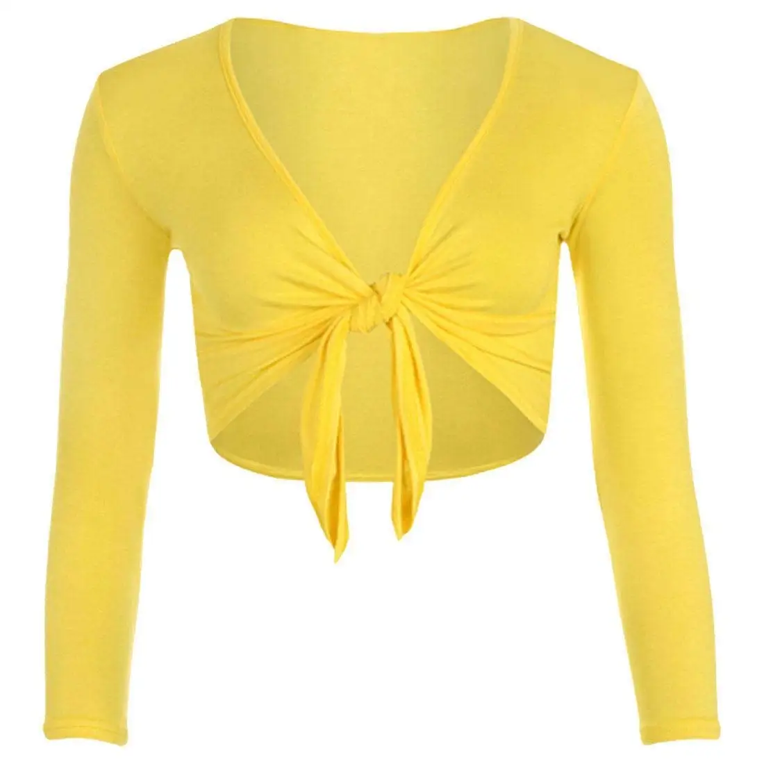 FASHION FAIRIES Ladies Womens Plain Long Sleeve Tie up Front Cropped Shrug Bolero Cardigan Top