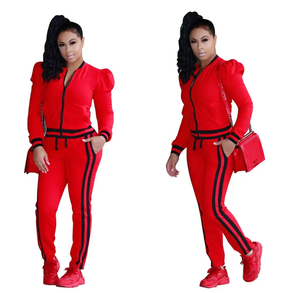 

8758 side stripe women tracksuit set 2 piece sets for women, Black;red;army green