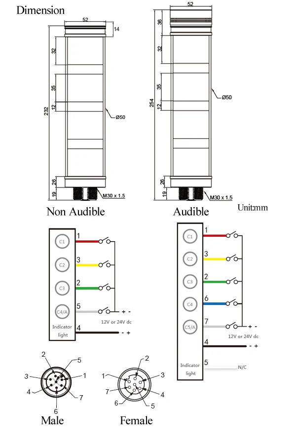 TL50 dimension & wiring