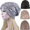 Woman lace flower slack head cap chemo bean hat cancer hat headscarf lady lace month warm chemo hats