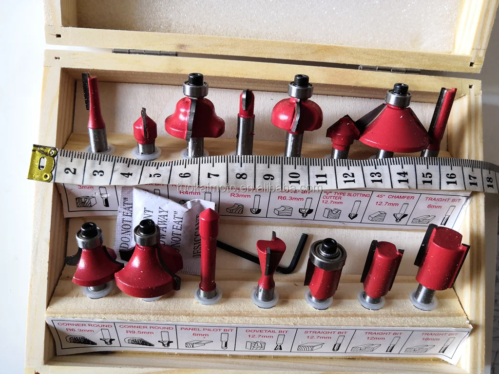 15pcs Set Router Bit Set Kit 1/4'' Shank Woodworking Cutter Case Box