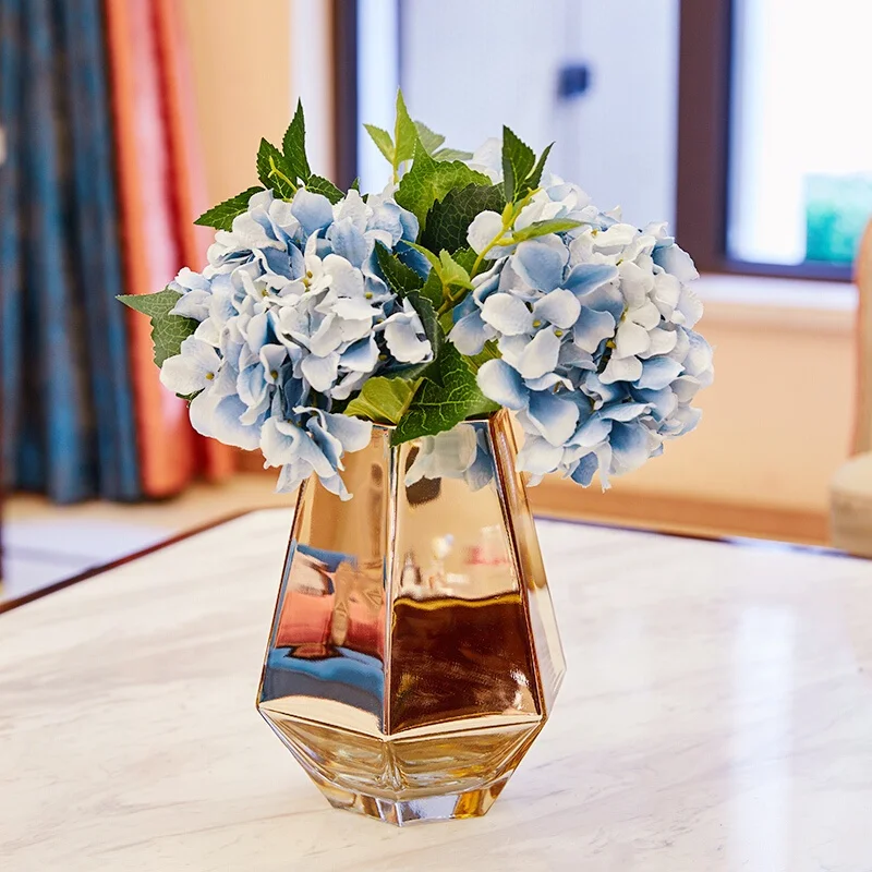 
Colored Metallic Geometric Faceted gold glass vases for wedding centerpieces 