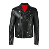 Black calf leather biker centre front zip long slim sleeves silver-tone metal details leather jacket