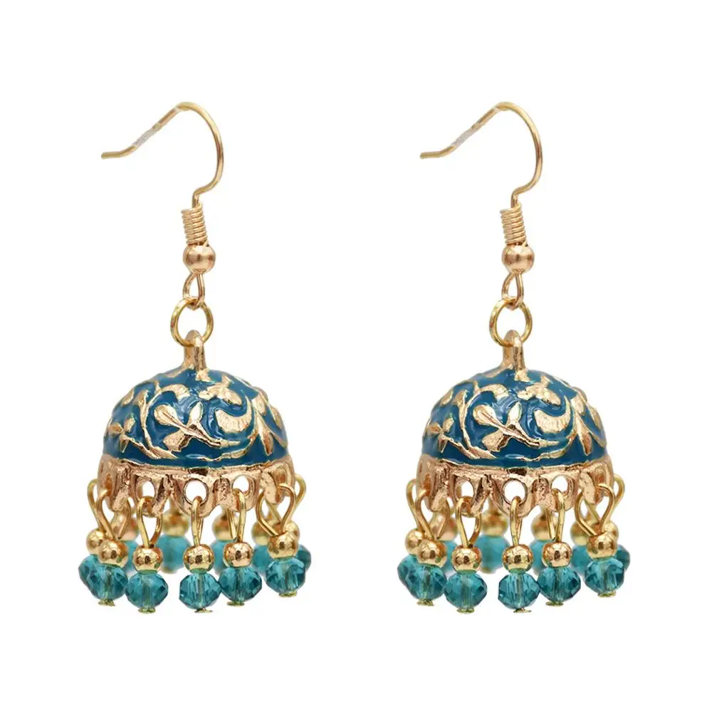 

Bohemian Vintage Antique Metal Drop Earrings Indian Bollywood Bahubali Gold Tone Vintage Jhumka Jhumki Earrings, As picture