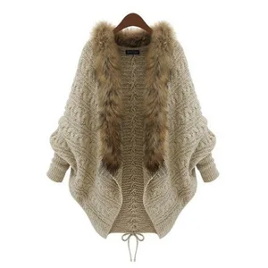 Fashion Women Faux Fur Collar Coat mink Batwing Sleeve Loose Casual Warm Cardigan Shawl Sweater Fashion Women Faux Fur Collar Coat mink Batwing Sleeve Loose Casual Warm Cardigan Shawl Sweater