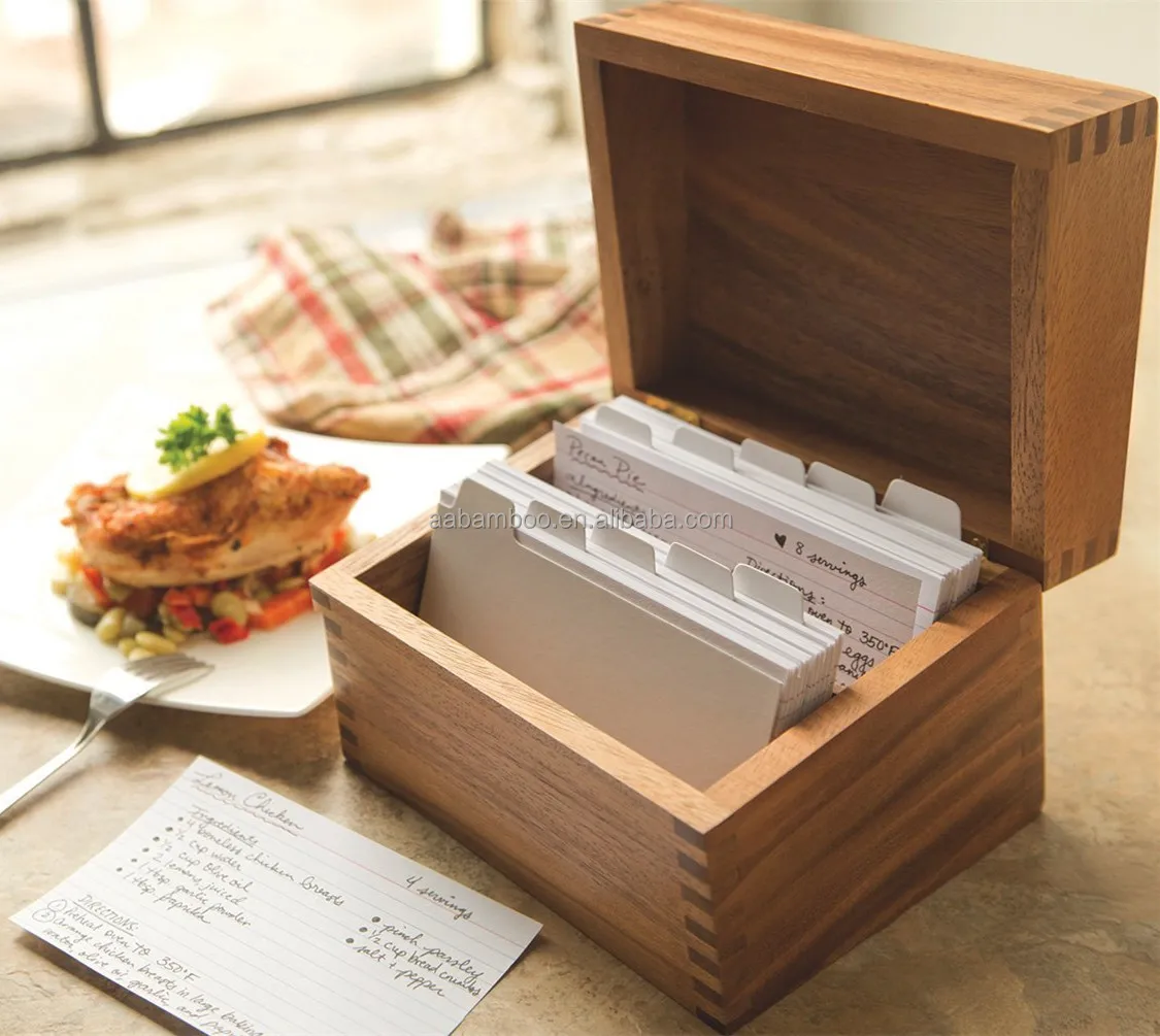 Ecofriendly Bamboo Wooden Recipe Box With Cards Buy Recipe Box With