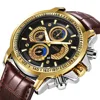 Temeite Watches Men Wrist Luxury Genuine Leather Business Watch Band Big Mens Watches Waterproof Gold Date Wristwatch