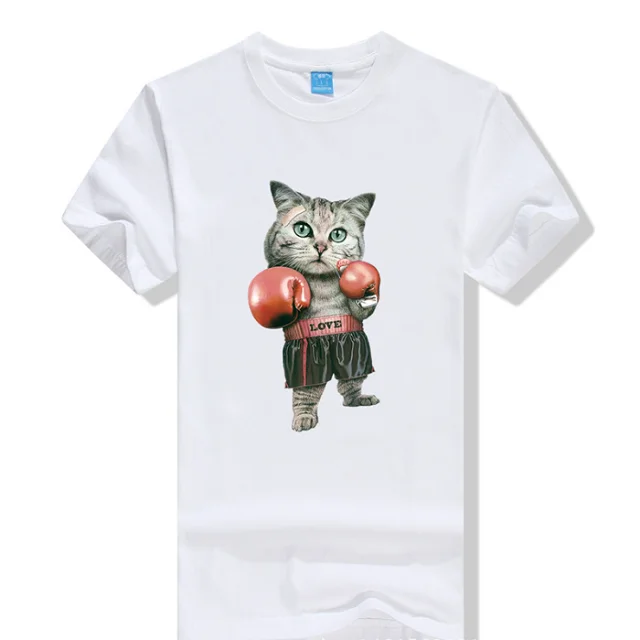 

OEM Shirt men's summer round neck short sleeve simple high street personality boxing cat print T-shirt, N/a