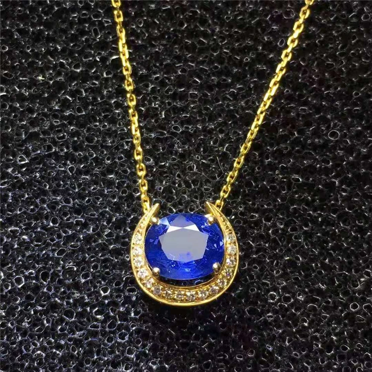 

Precious Gem Stone 2.05ct Natural Blue Sapphire 18k Gold Necklace