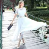 T-D559 White Summer Women Clothes Flared Maxi Plain Chiffon Long Dress