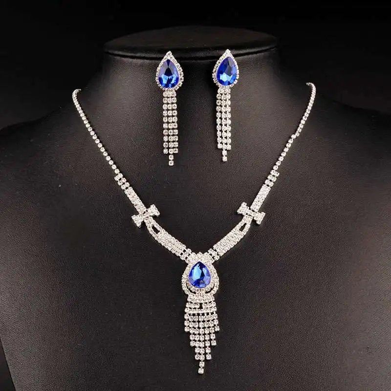 

set jewelry women party dubai bridal gold plated jewelry set necklace jewelry african set for kids, Rhodium color