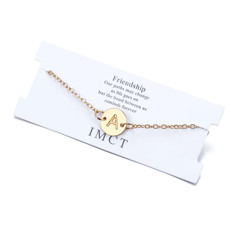 

Best Gifts Gold Plated Jewelry Alphabet Initial Letter Wish Card Bracelets, As picture