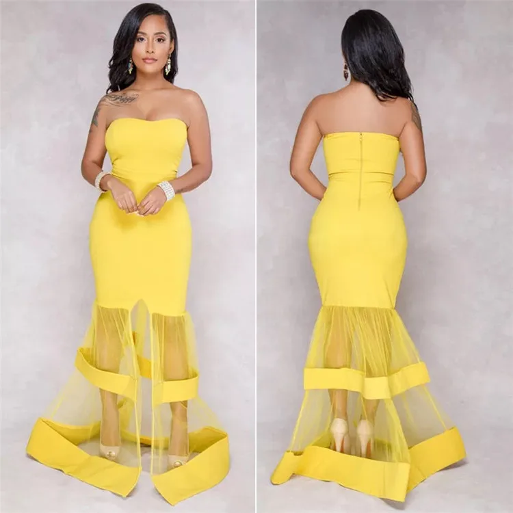 

2018 New Arrival Yellow Maxi Women Celebrity Party Bandage Long Evening Dress